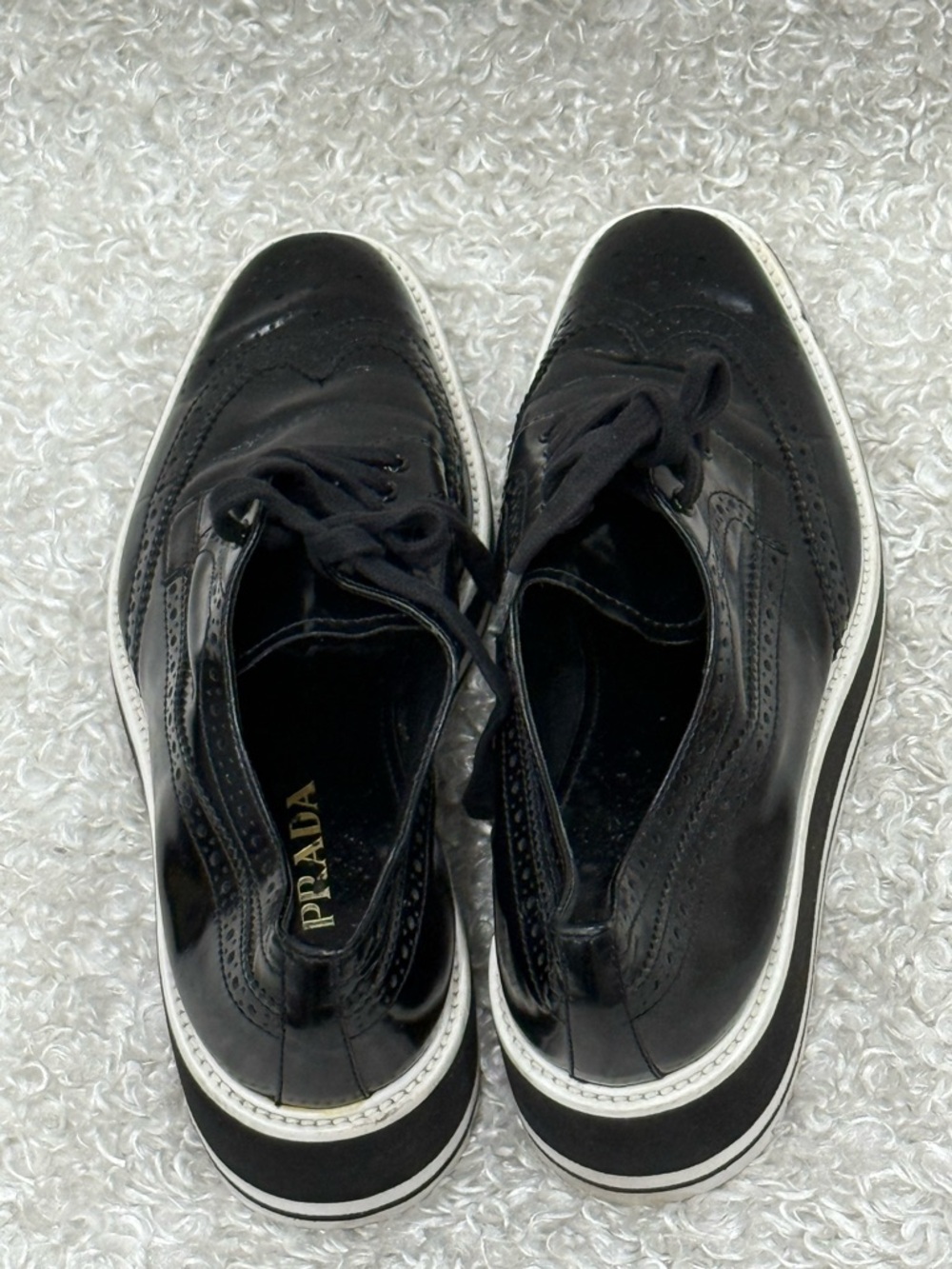 Prada Platform Brogue-Trim Leather Oxford - Picture 6 of 11